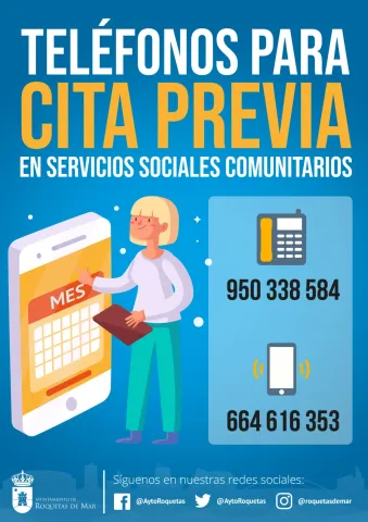 Teléfonos para cita previa en Servicios Sociales Comunitarios: 950 338 584 y 664 616 353